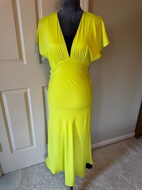 HYFVE Neon Yellow V-Neck Midi Dress